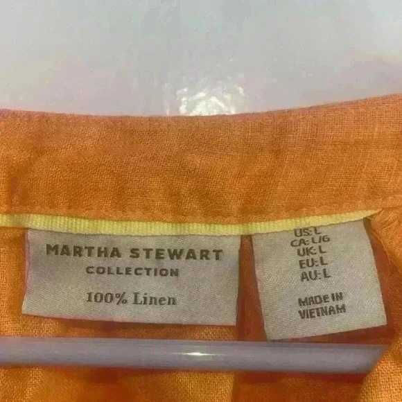 Martha Stewart collection 100% Linen orange 🍊 long sleeve dress NWOT size L - Picture 6 of 10
